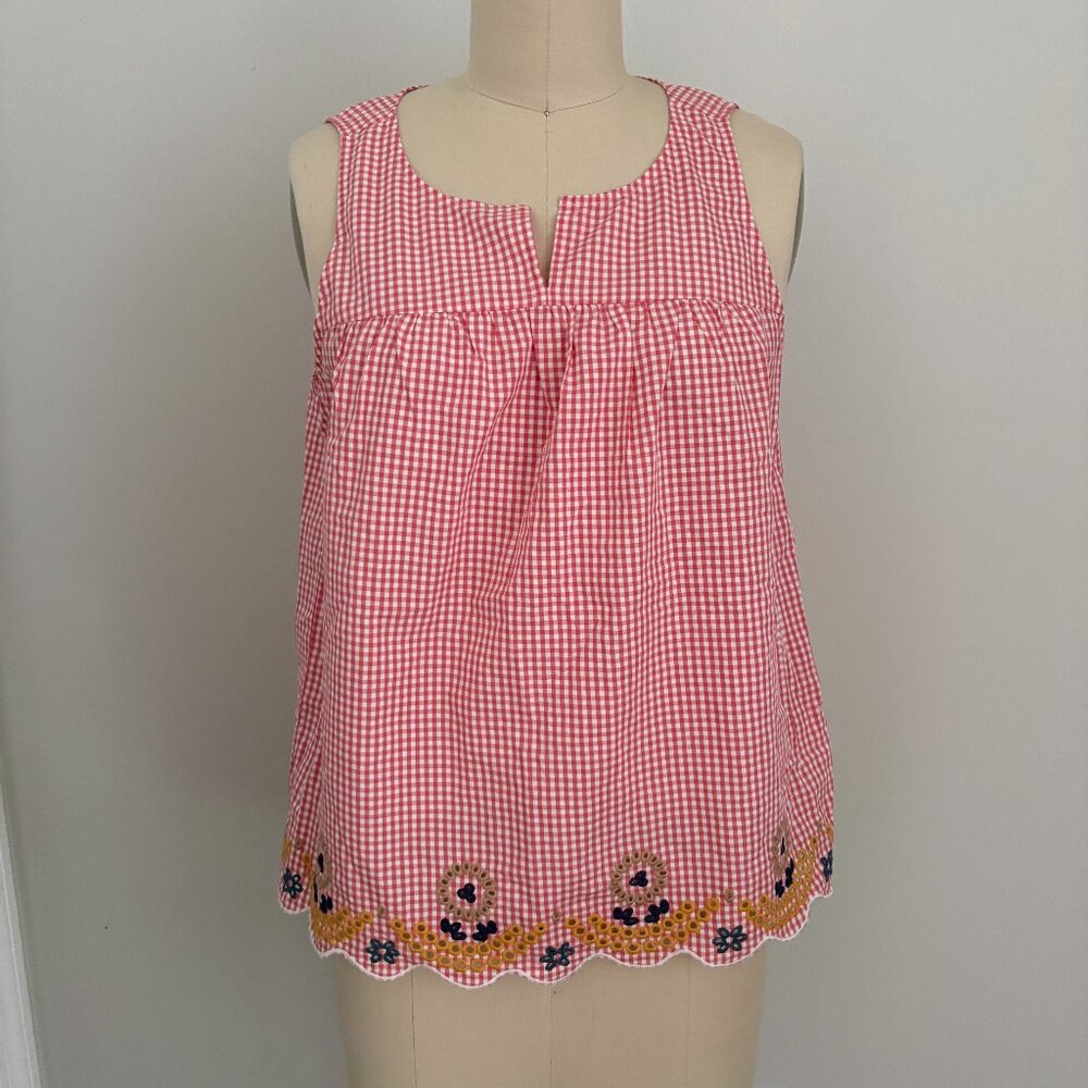 Madewell Embroidered Gingham Scalloped Hem Sleeveless Pink Top Cottagecore S
